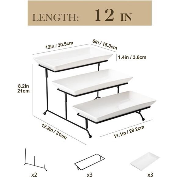3 Tier Serving Trays for Party, Porcelain Serving Platters and Trays, 12 Inch - Picture 2 of 7